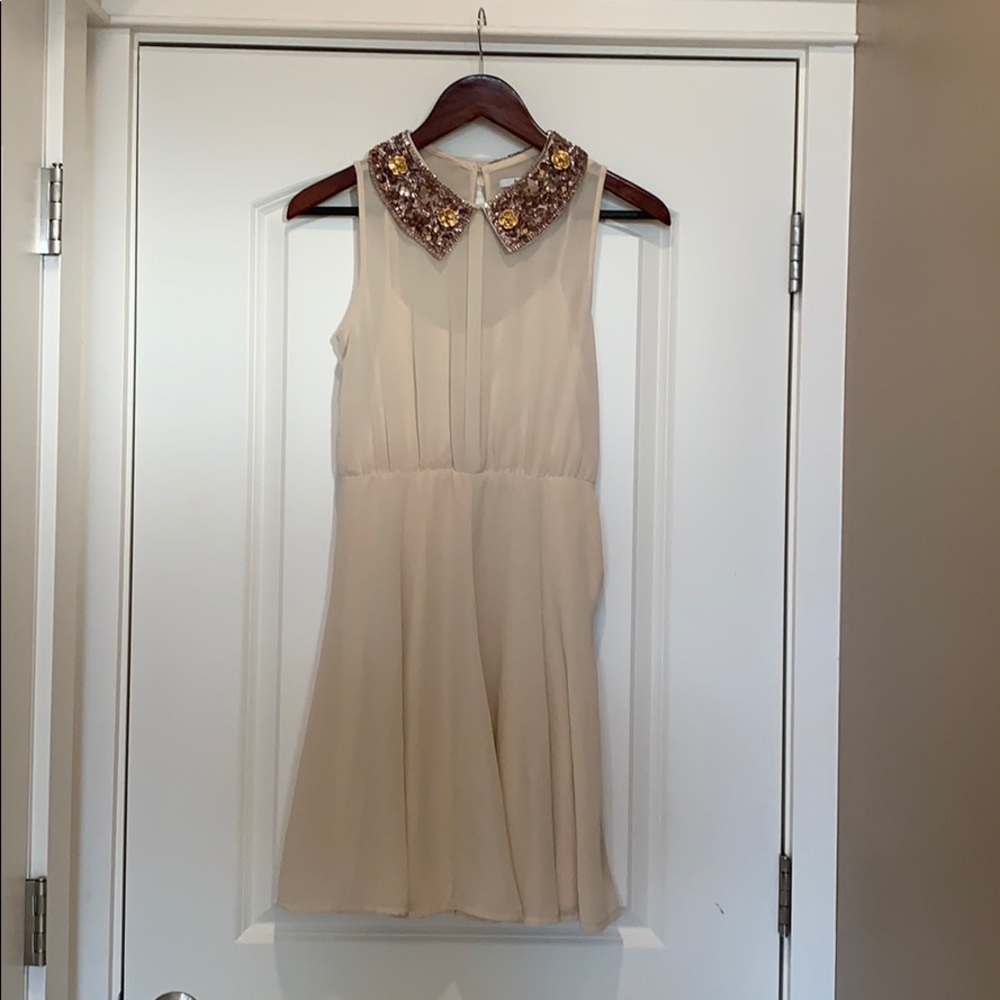 Bar III Cream Chiffon Peter Pan Collar Dress